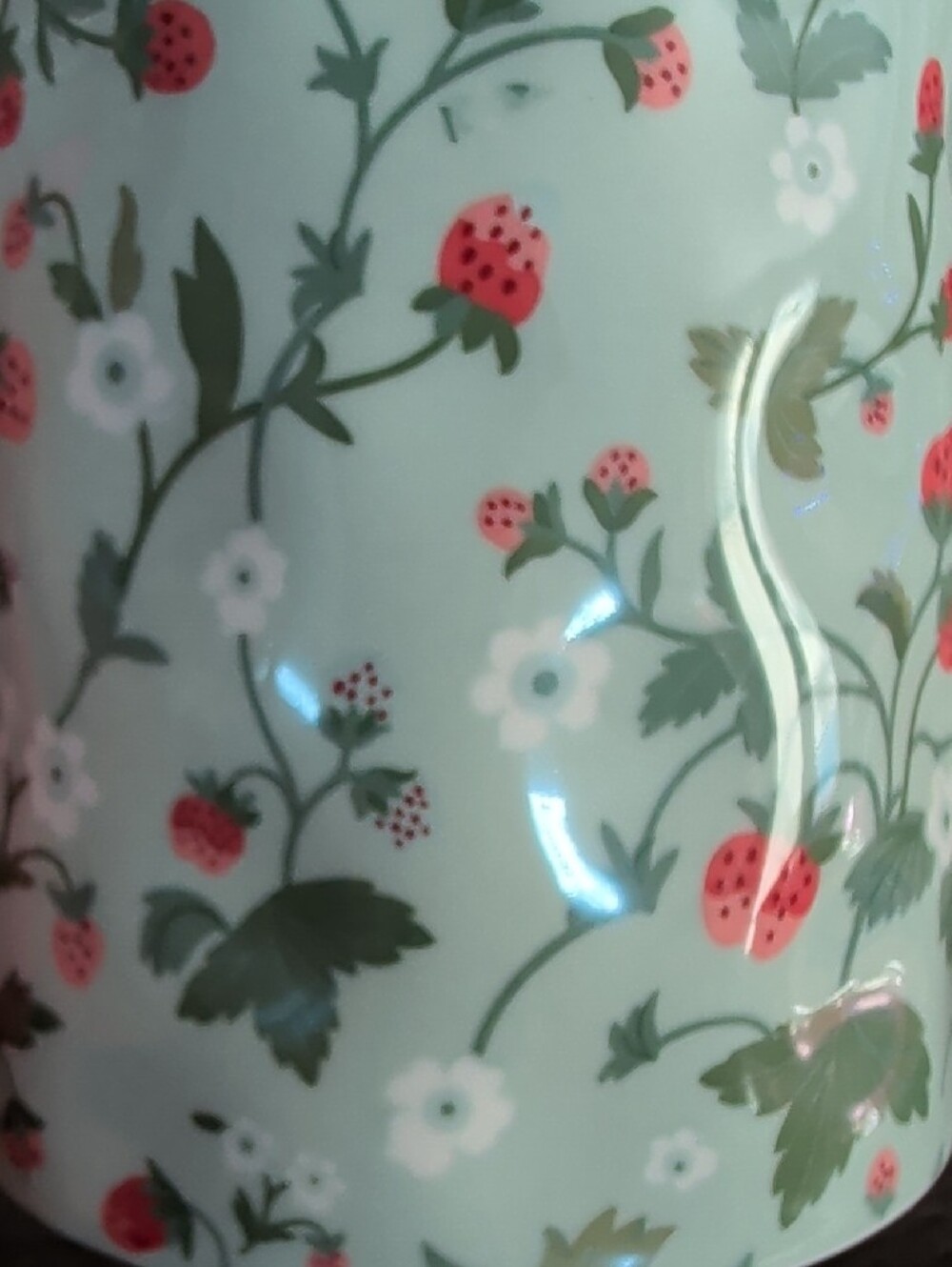 Mint Ceramic Mug with Strawberry Floral Pattern - Picture 3 of 4
